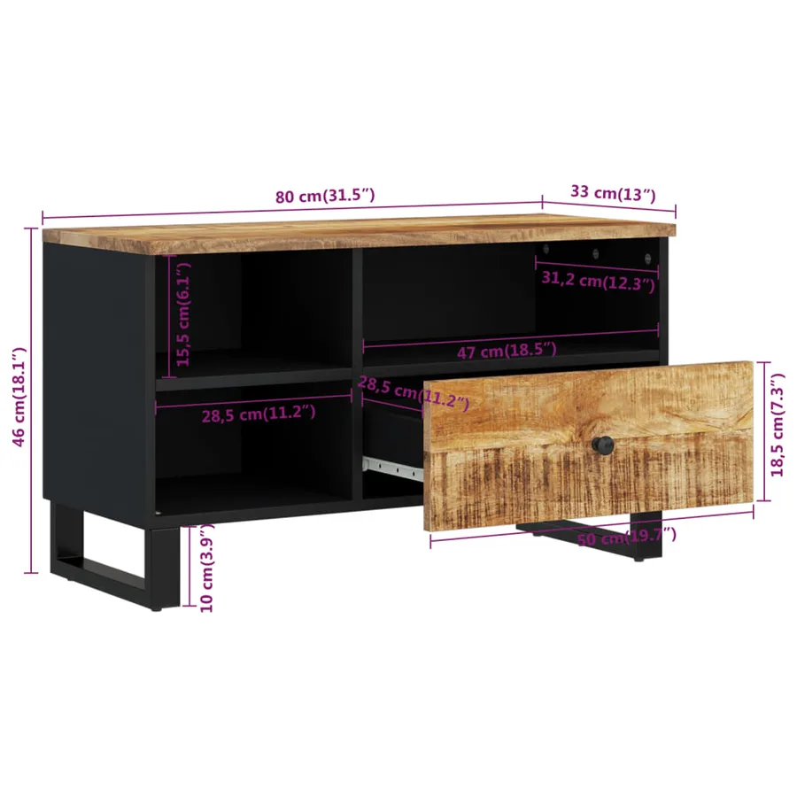 Meuble TV 80x33x46 cm bois de manguier et d'ingénierie - 8