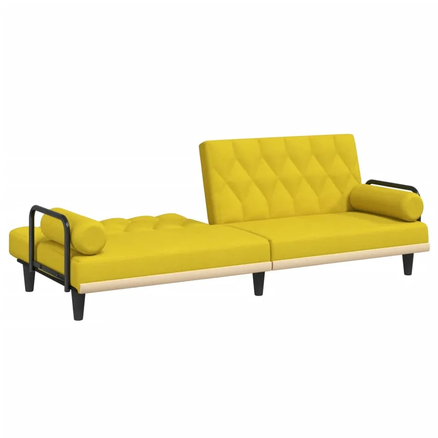 Canapé-lit avec accoudoirs jaune clair tissu - 7
