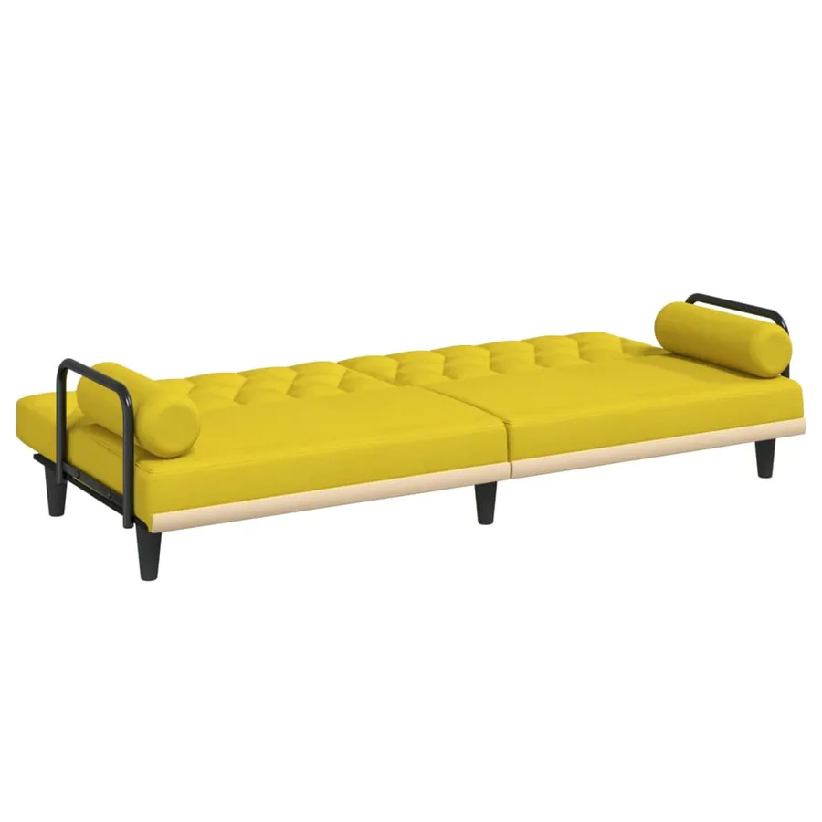 Canapé-lit avec accoudoirs jaune clair tissu - 8