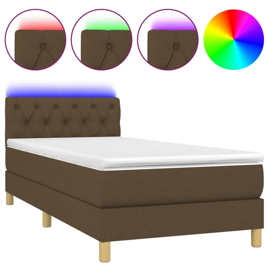 Sommier à lattes de lit et matelas et LED Marron foncé 80x200cm - 2