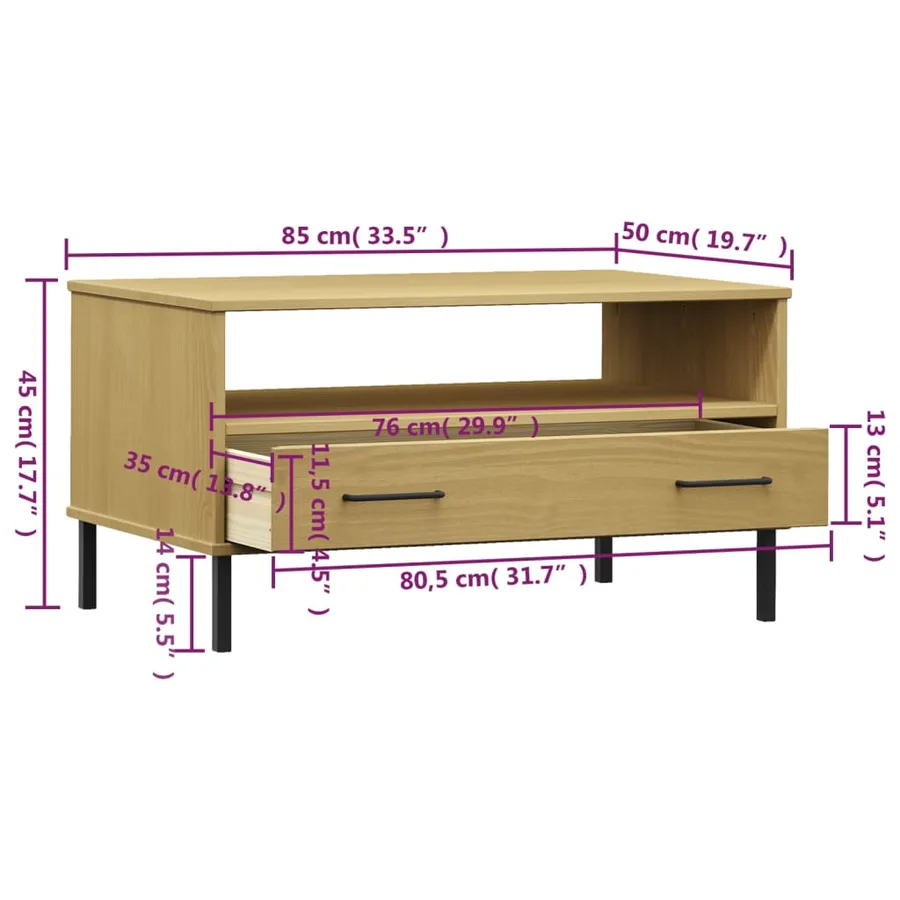 Table basse avec pieds en métal Marron 85x50x45 cm Bois OSLO - 8