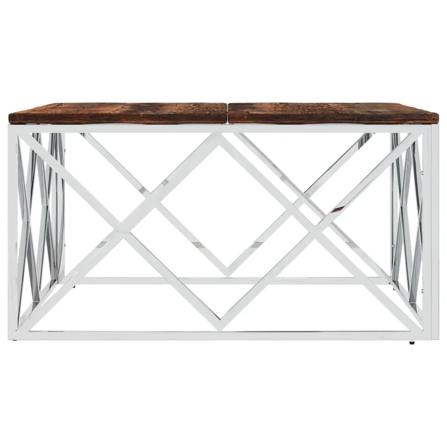 Table basse acier inoxydable et bois massif de récupération - 3