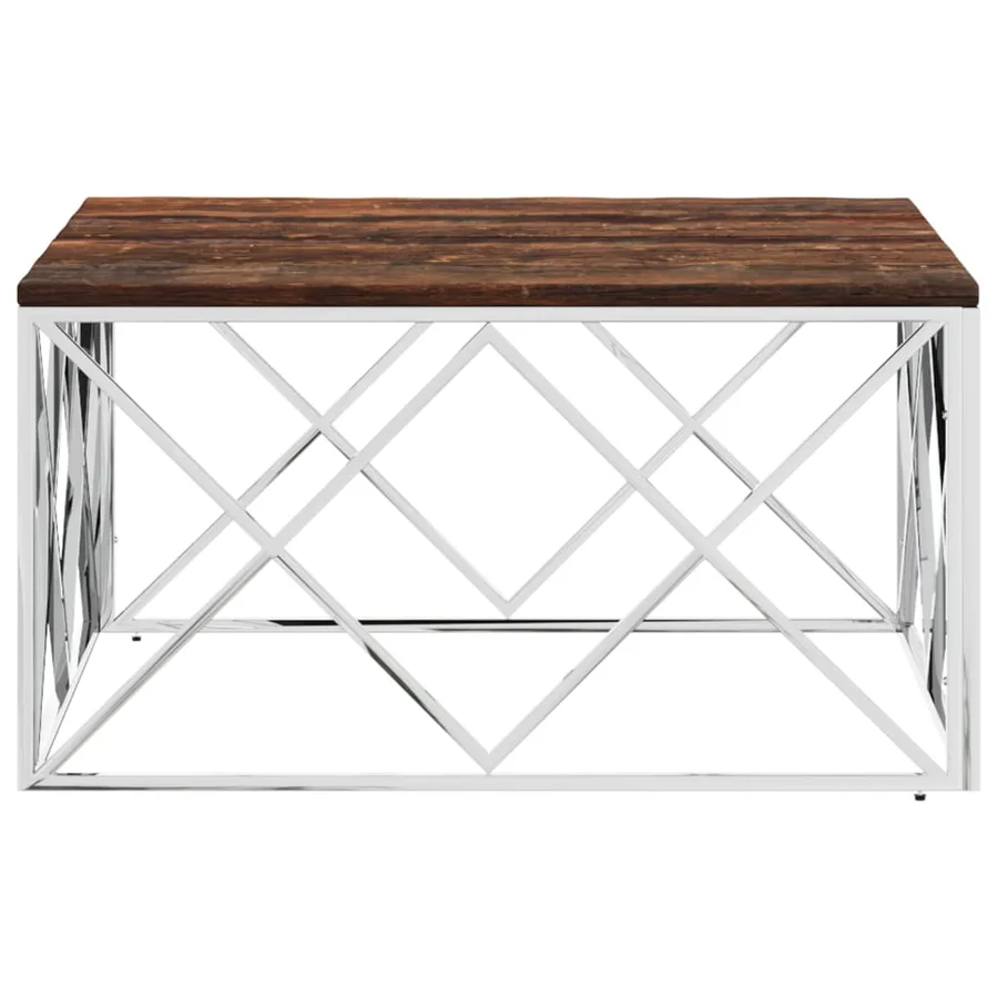 Table basse acier inoxydable et bois massif de récupération - 4