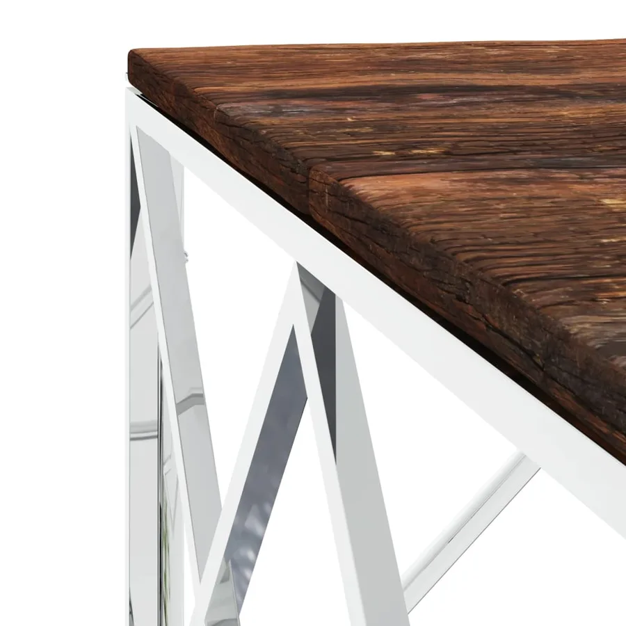 Table basse acier inoxydable et bois massif de récupération - 5