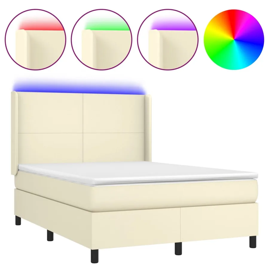 Sommier à lattes de lit matelas LED Crème 140x200 cm Similicuir - 2