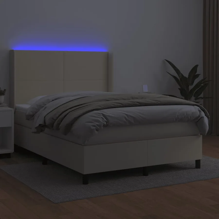 Sommier à lattes de lit matelas LED Crème 140x200 cm Similicuir - 3