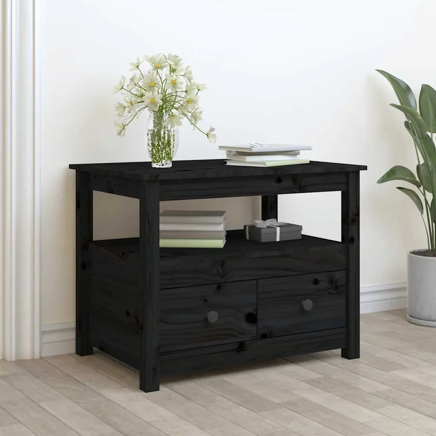 Table basse Noir 71x49x55 cm Bois massif de pin - 2