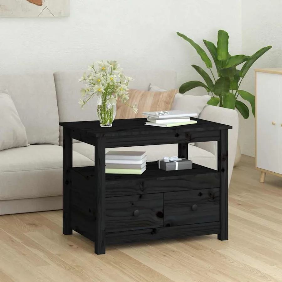 Table basse Noir 71x49x55 cm Bois massif de pin - 3
