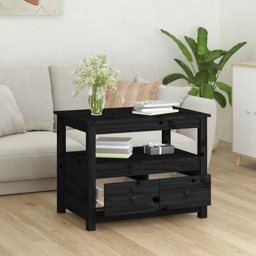 Table basse Noir 71x49x55 cm Bois massif de pin - 4