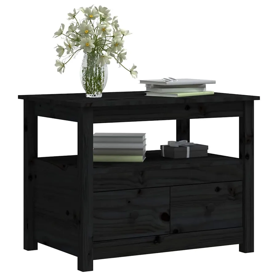 Table basse Noir 71x49x55 cm Bois massif de pin - 5