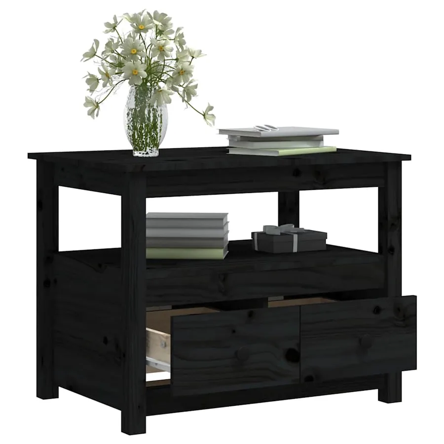Table basse Noir 71x49x55 cm Bois massif de pin - 6