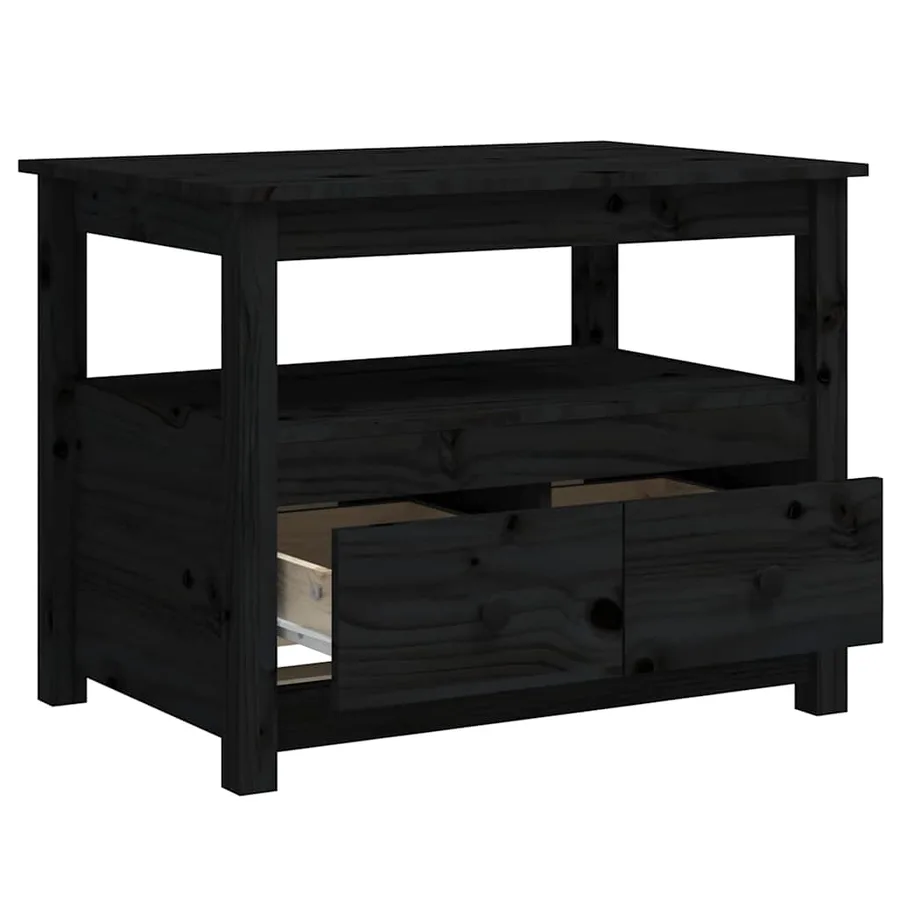 Table basse Noir 71x49x55 cm Bois massif de pin - 8