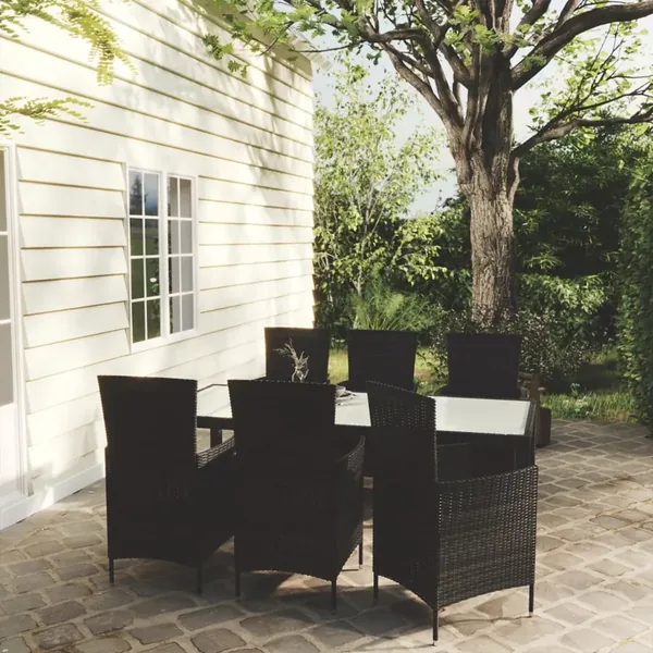 Salon de jardin 7 pcs avec coussins résine tressée noir