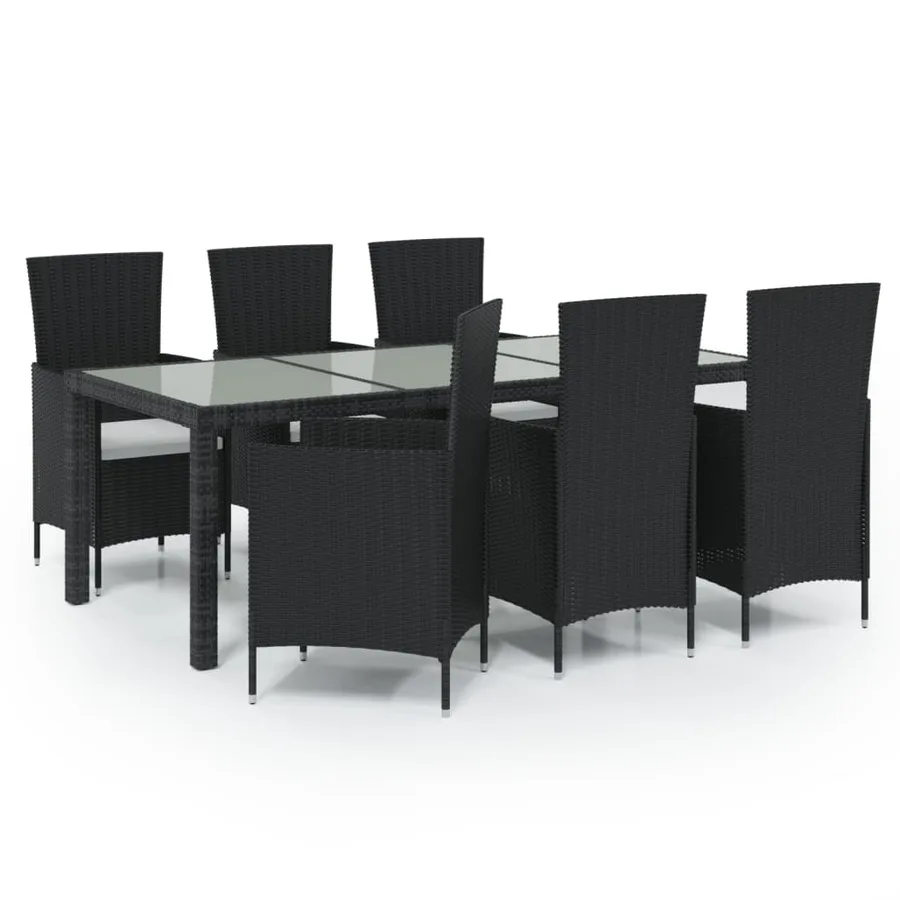 Salon de jardin 7 pcs avec coussins résine tressée noir - 2