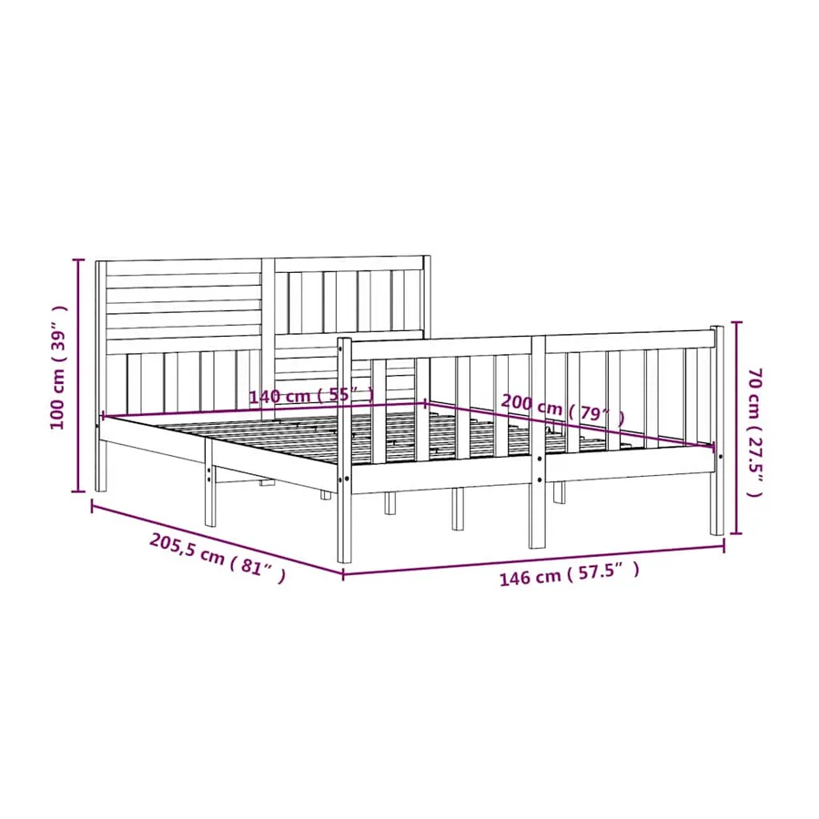 Cadre de lit sans matelas bois massif 140x200 cm - 10