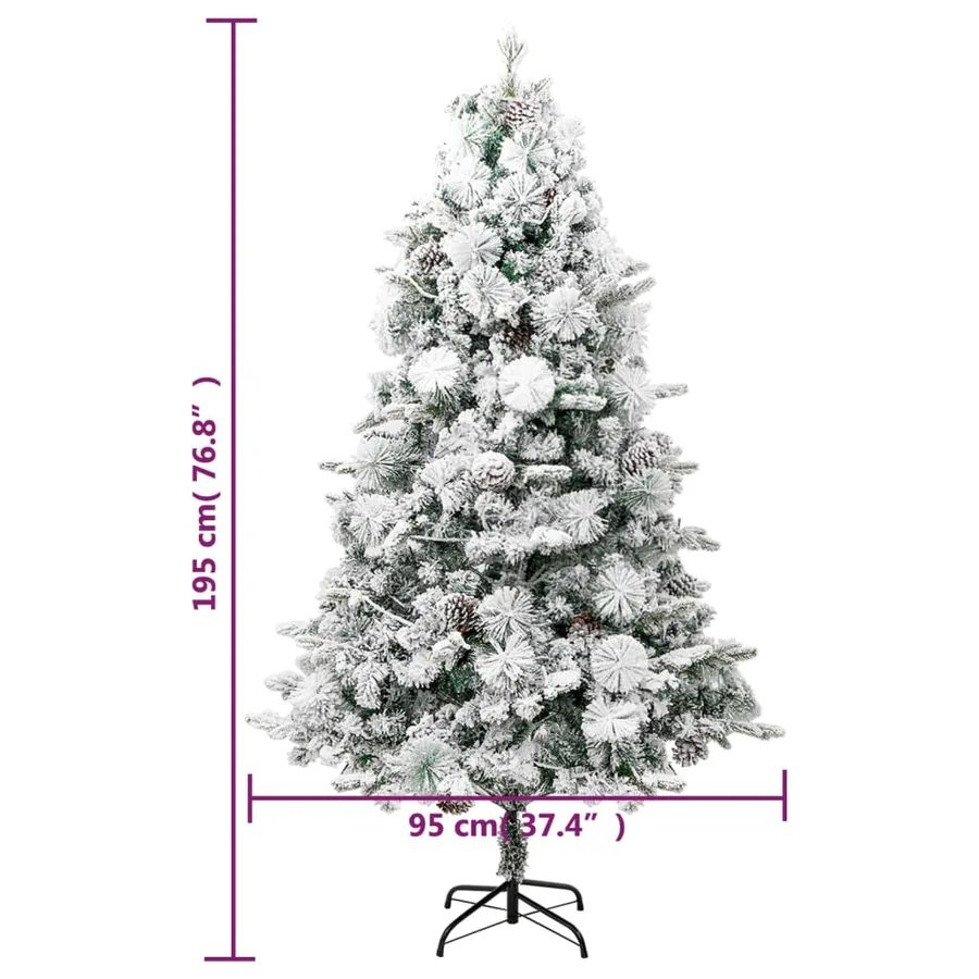 Sapin de Noël pré-éclairé avec neige floquée/cônes 195cm PVC/PE - 11
