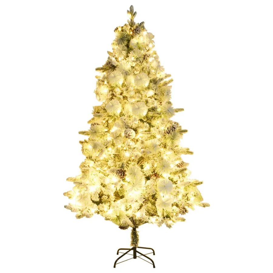 Sapin de Noël pré-éclairé avec neige floquée/cônes 195cm PVC/PE - 2