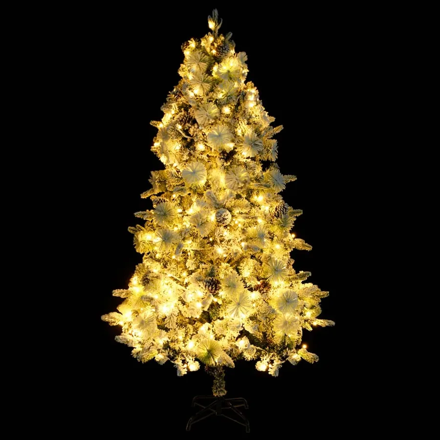 Sapin de Noël pré-éclairé avec neige floquée/cônes 195cm PVC/PE - 5