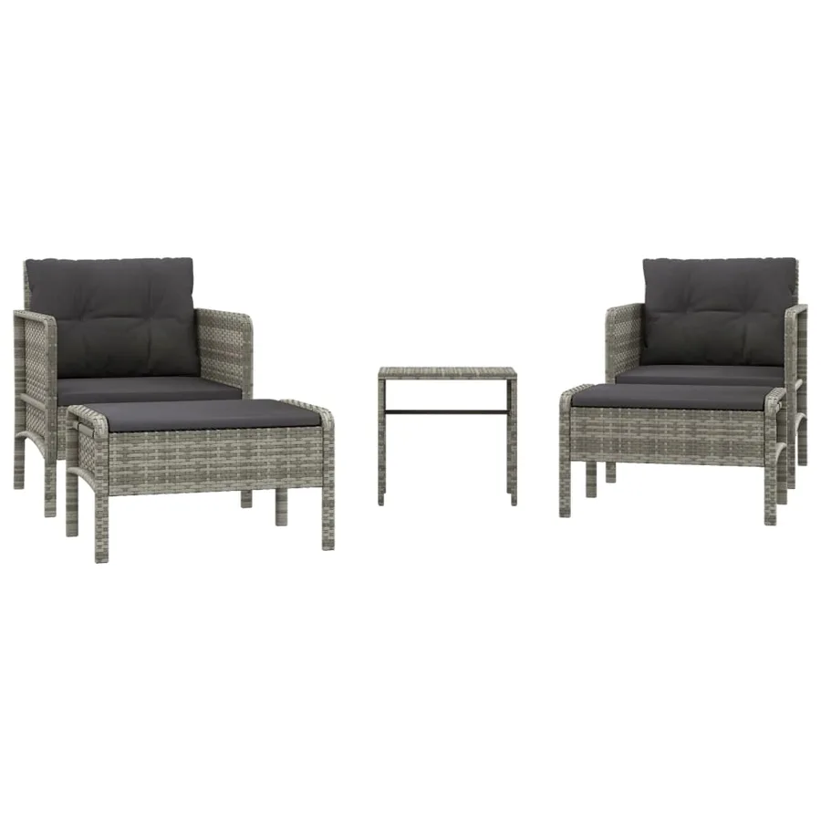 Salon de jardin 5 pcs avec coussins Gris Résine tressée - 2