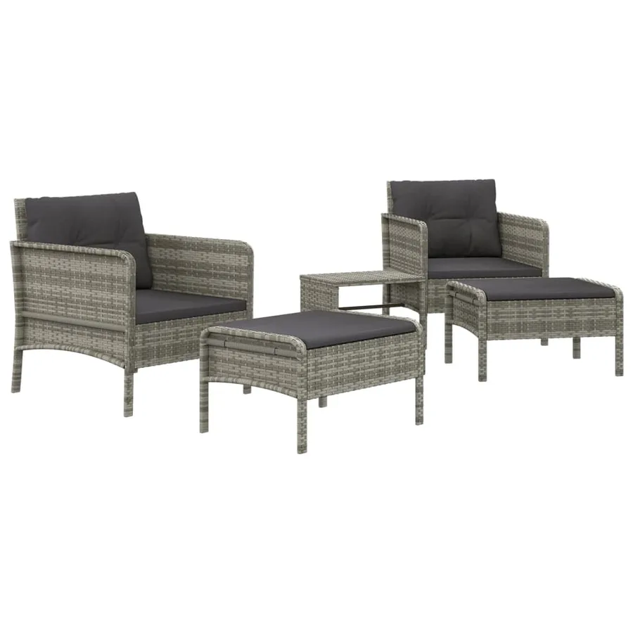 Salon de jardin 5 pcs avec coussins Gris Résine tressée - 3