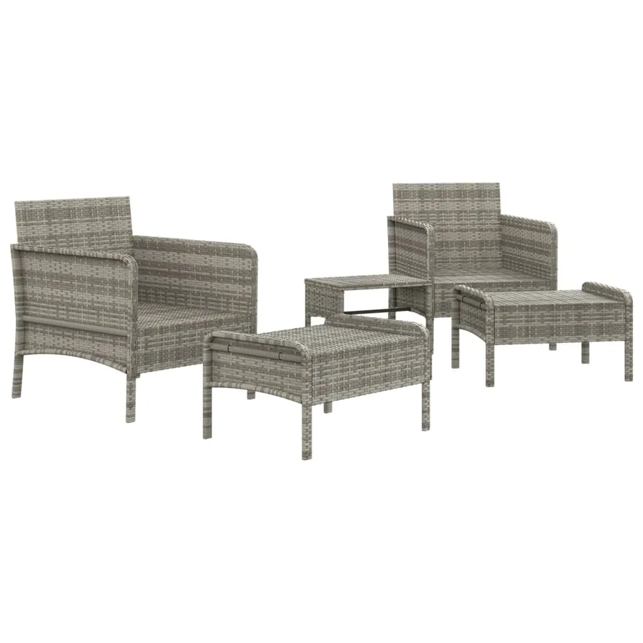 Salon de jardin 5 pcs avec coussins Gris Résine tressée - 4