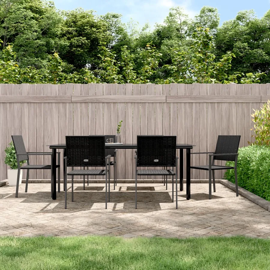 Ensemble à manger de jardin 7 pcs résine tressée acier