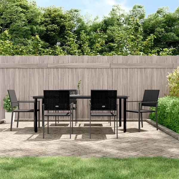 Ensemble à manger de jardin 7 pcs résine tressée acier