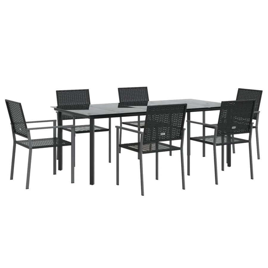 Ensemble à manger de jardin 7 pcs résine tressée acier - 3