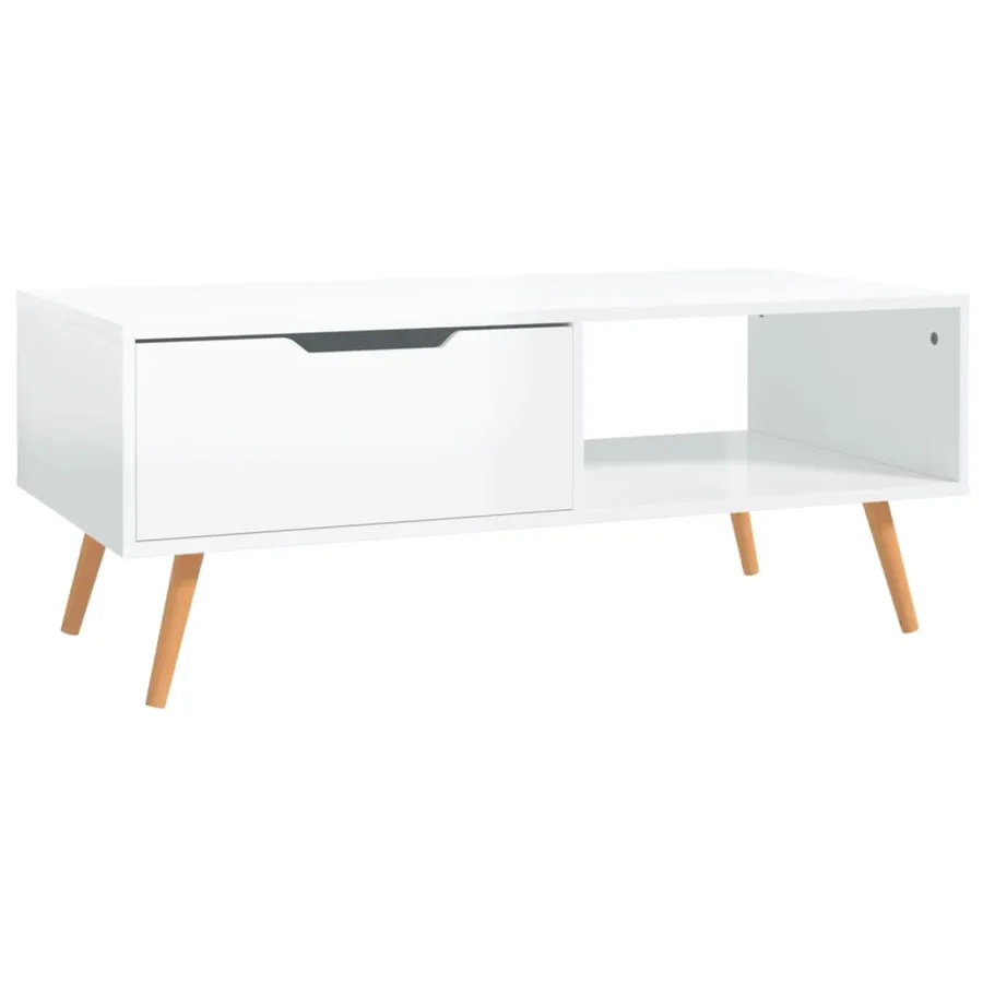 Table basse Blanc brillant 100x49,5x43 cm Bois d'ingénierie - 4