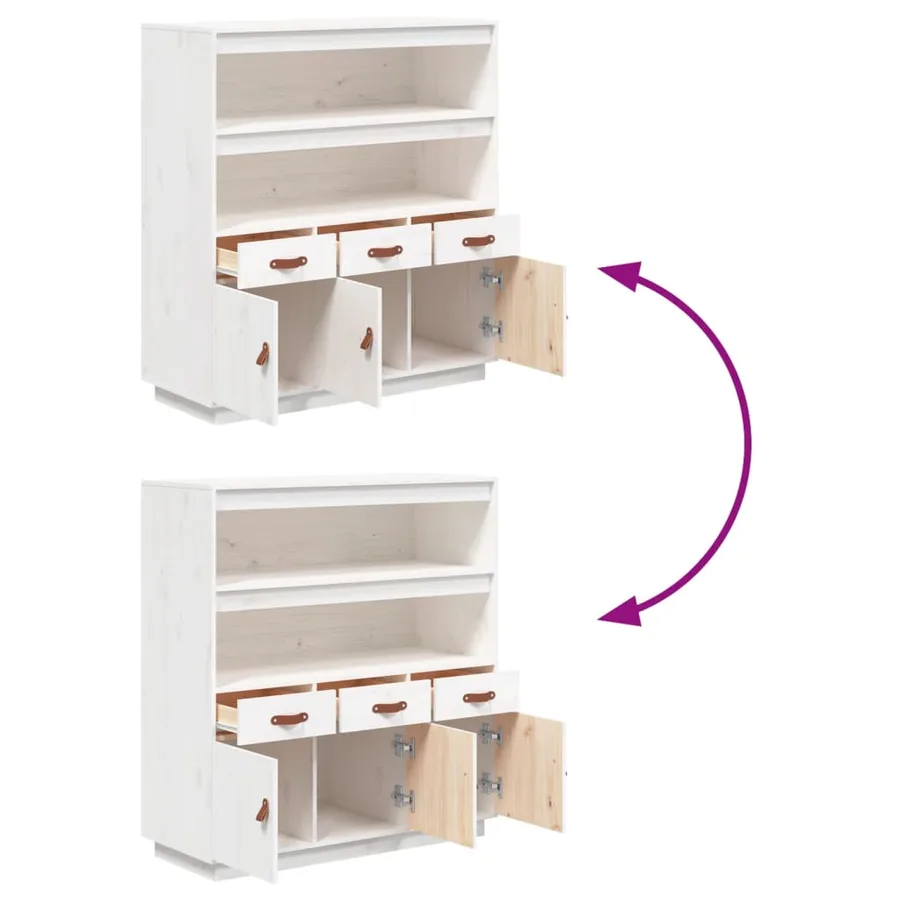 Buffet haut Blanc 100x40x108,5 cm Bois massif de pin - 10