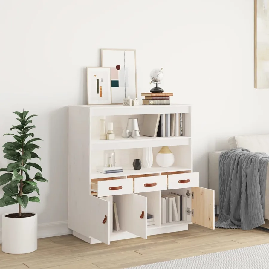 Buffet haut Blanc 100x40x108,5 cm Bois massif de pin - 3