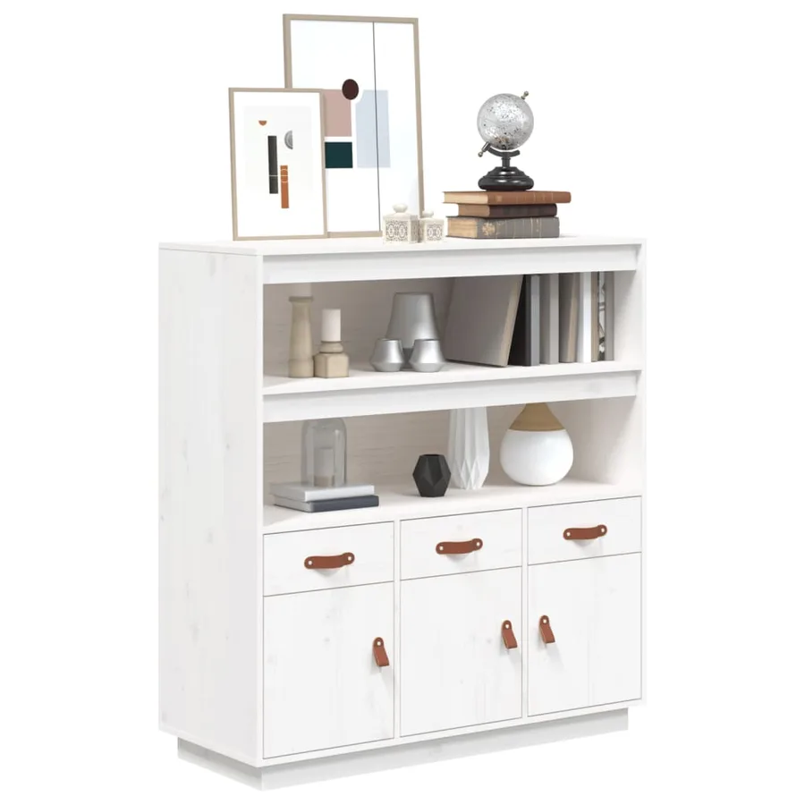 Buffet haut Blanc 100x40x108,5 cm Bois massif de pin - 4