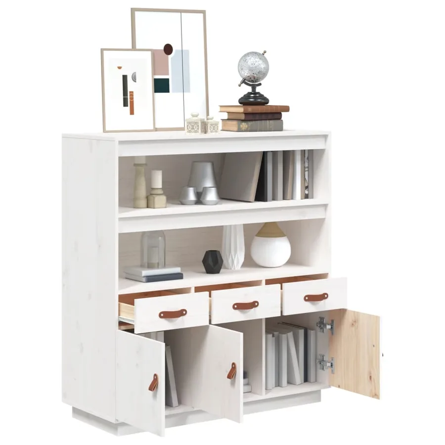 Buffet haut Blanc 100x40x108,5 cm Bois massif de pin - 5