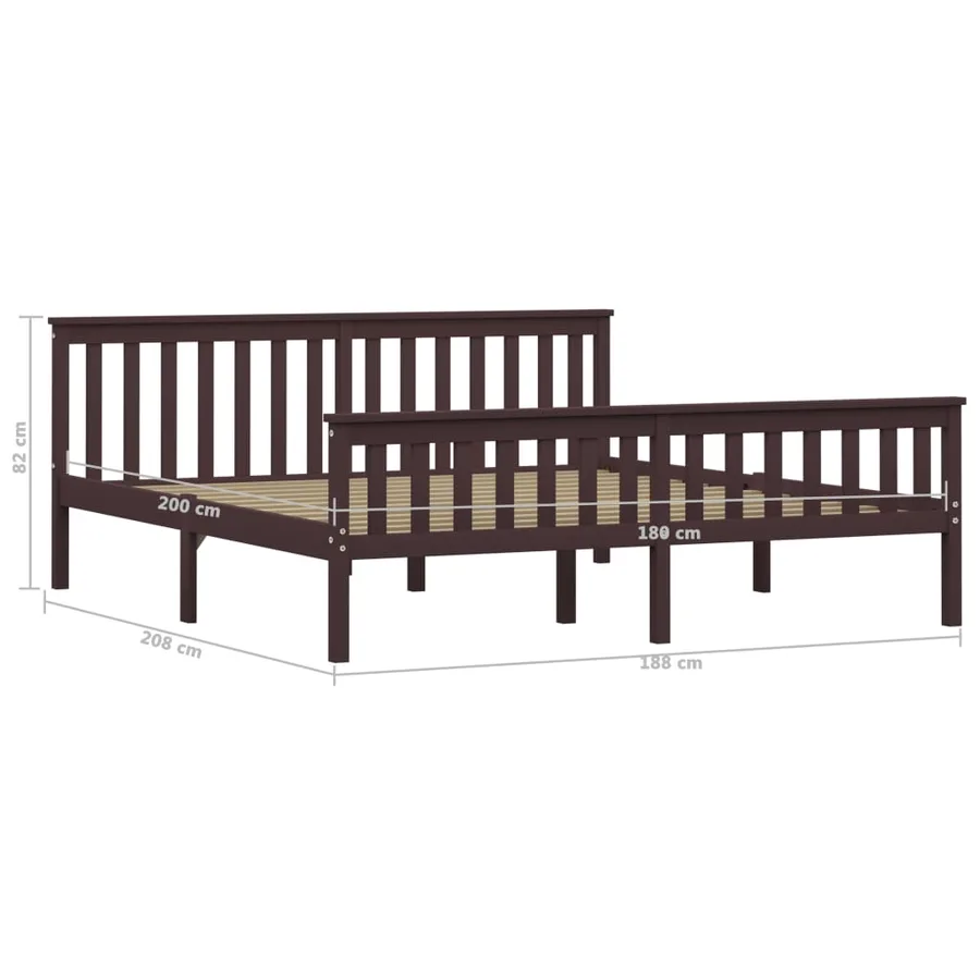 Cadre de lit sans matelas marron foncé pin massif 180x200 cm - 6