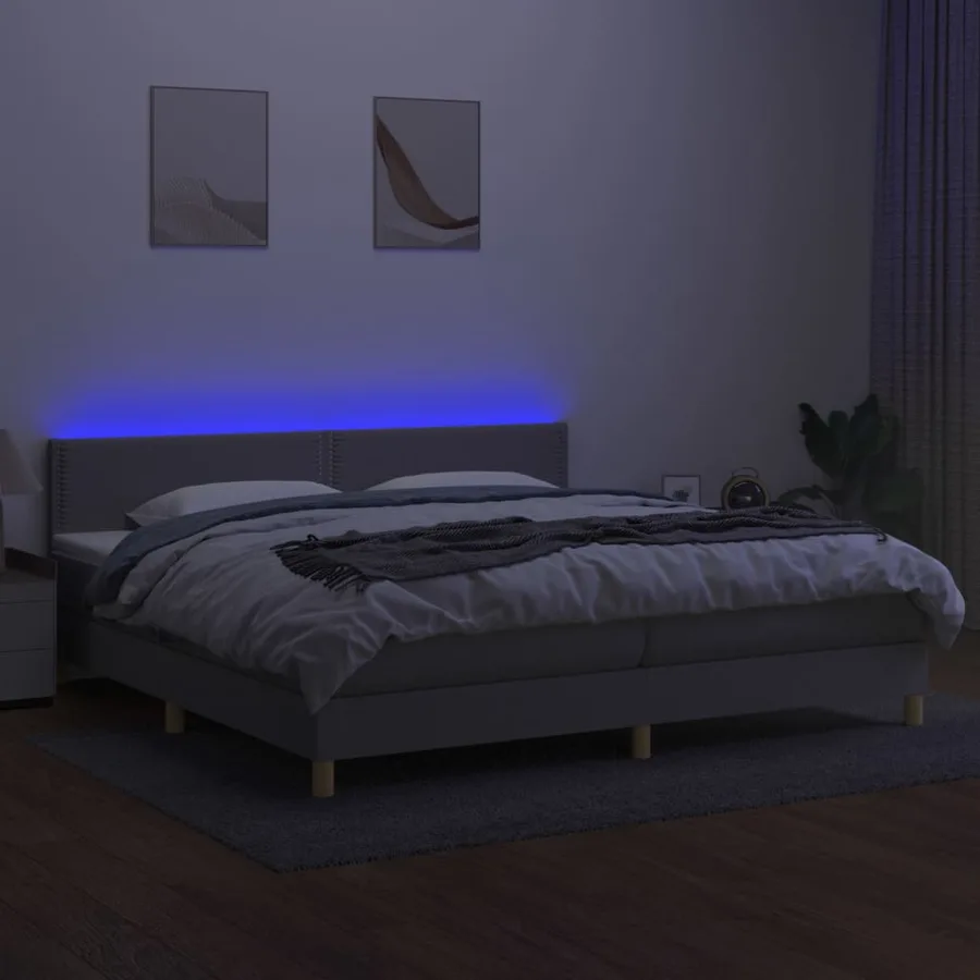 Sommier à lattes de lit matelas LED Gris clair 200x200 cm Tissu - 3