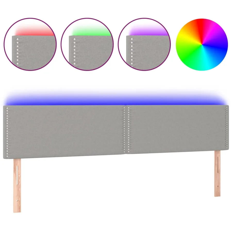 Tête de lit à LED Gris clair 200x5x78/88 cm Tissu - 2