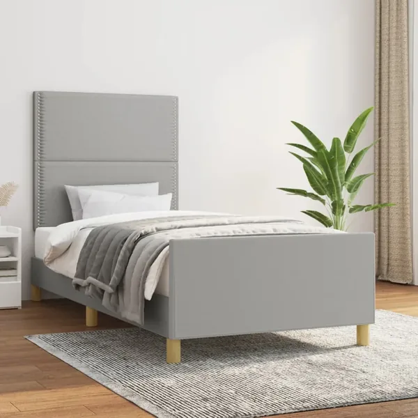 Cadre de lit sans matelas gris clair 90x200 cm tissu