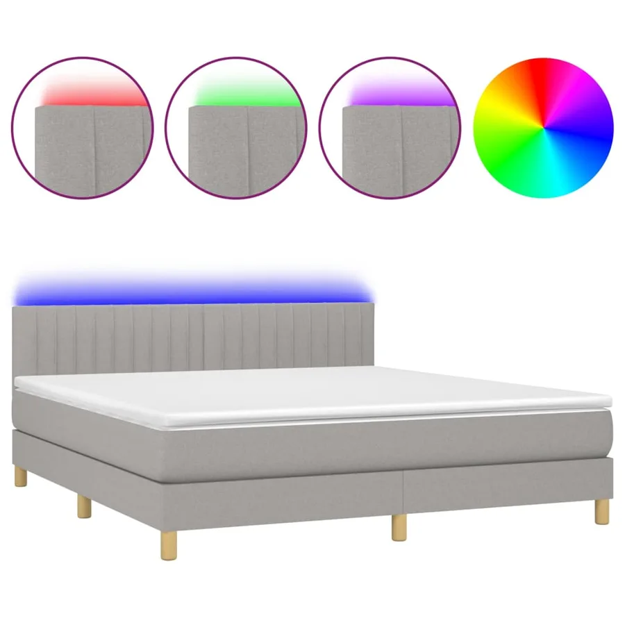 Sommier à lattes de lit et matelas et LED Gris clair 180x200 cm - 2