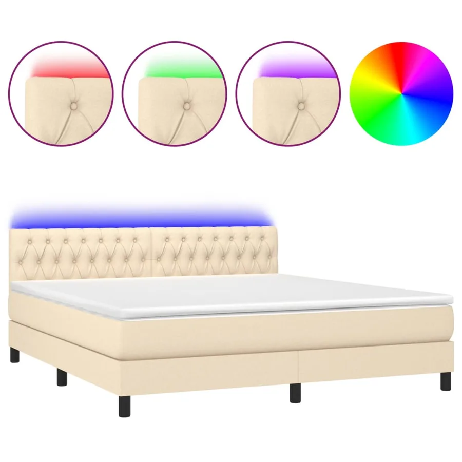 Sommier à lattes de lit avec matelas LED Crème 180x200 cm Tissu - 2