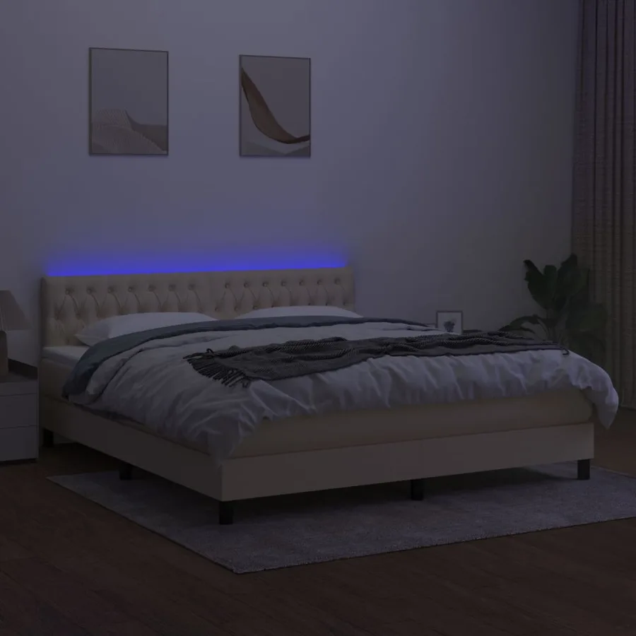 Sommier à lattes de lit avec matelas LED Crème 180x200 cm Tissu - 4