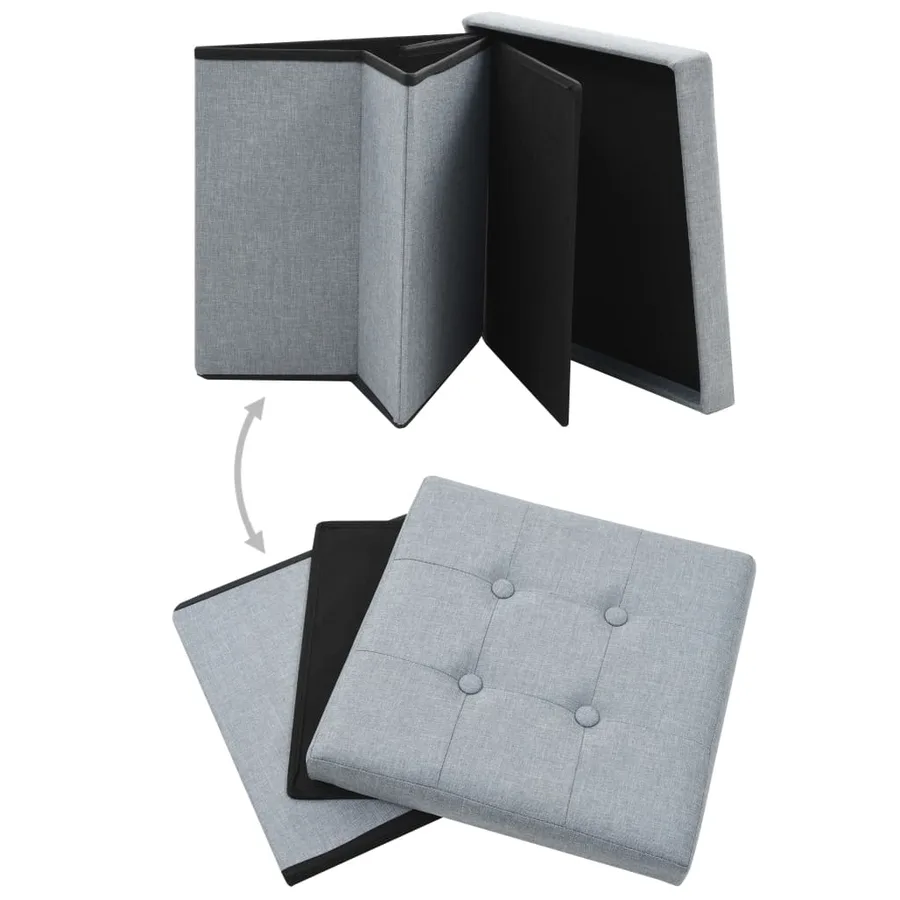 Tabourets de rangement pliables lot de 2 gris clair Faux lin - 3
