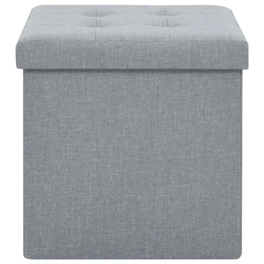 Tabourets de rangement pliables lot de 2 gris clair Faux lin - 5