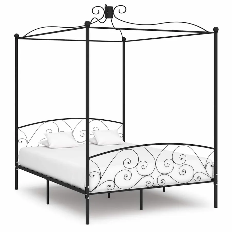 Cadre de lit à baldaquin sans matelas noir métal 180x200 cm
