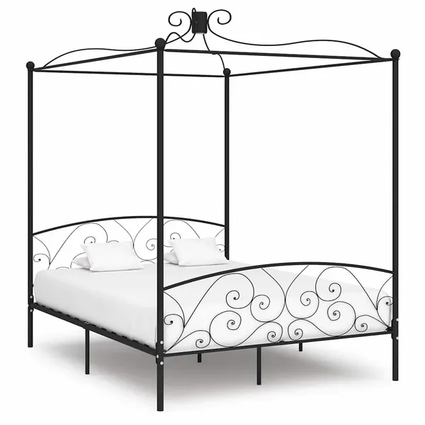 Cadre de lit à baldaquin sans matelas noir métal 180x200 cm