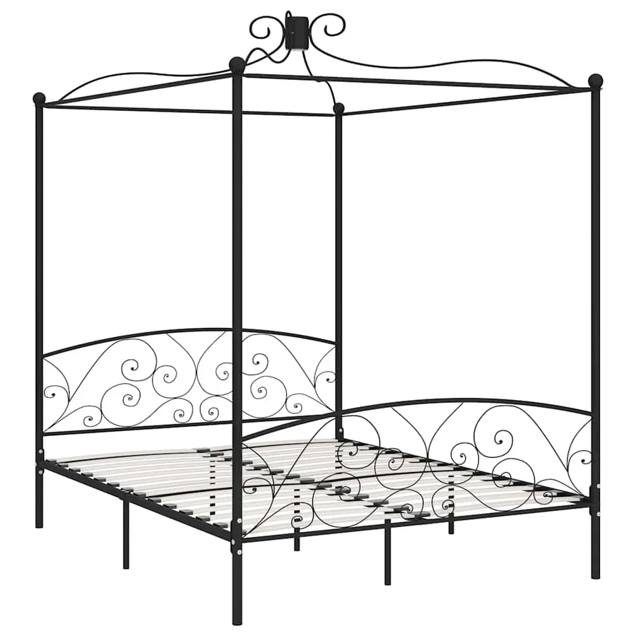 Cadre de lit à baldaquin sans matelas noir métal 180x200 cm - 2