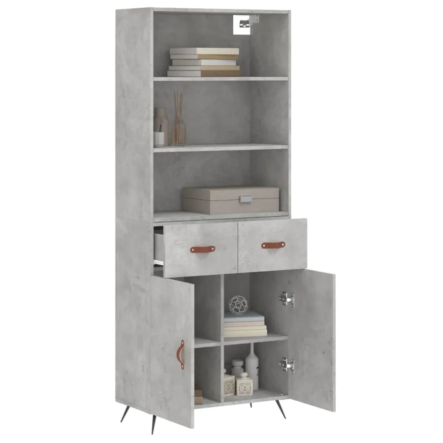 Buffet haut Gris béton 69,5x34x180 cm Bois d'ingénierie - 12