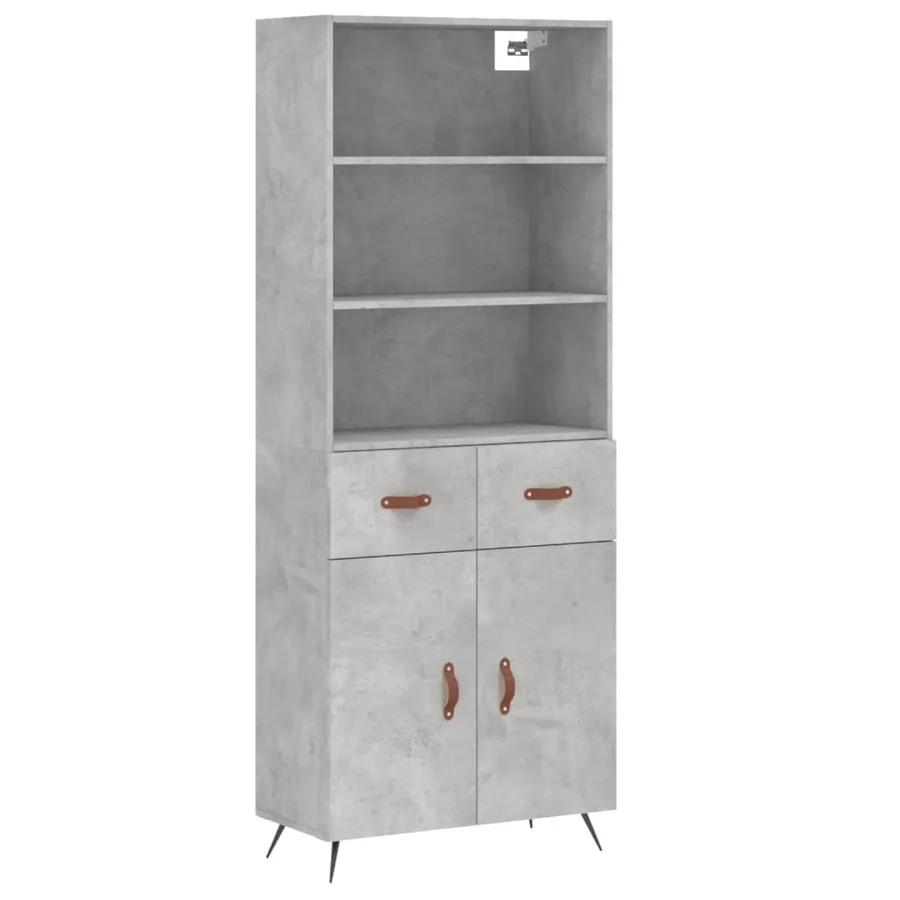 Buffet haut Gris béton 69,5x34x180 cm Bois d'ingénierie - 2
