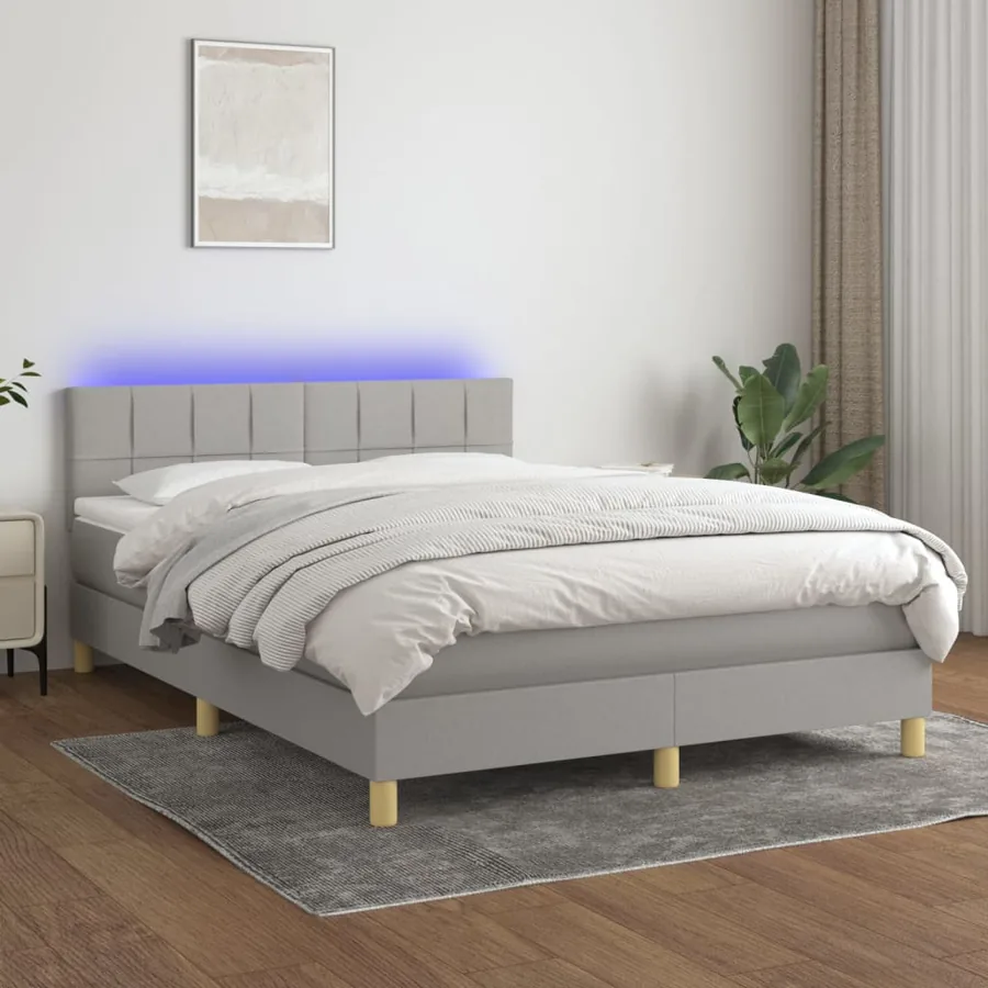 Sommier à lattes de lit et matelas et LED Gris clair 140x200 cm