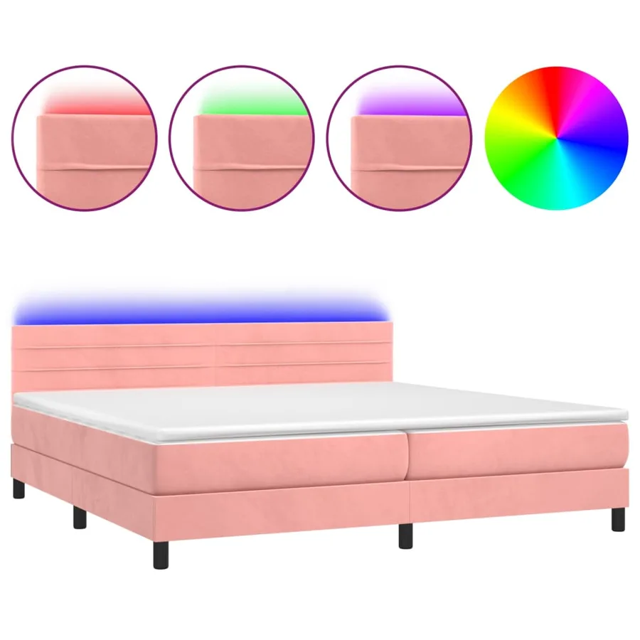 Sommier à lattes de lit avec matelas et LED Rose 200x200 cm - 2