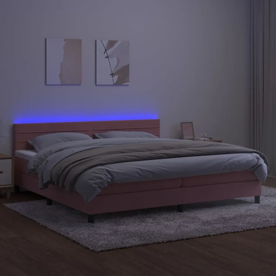 Sommier à lattes de lit avec matelas et LED Rose 200x200 cm - 4